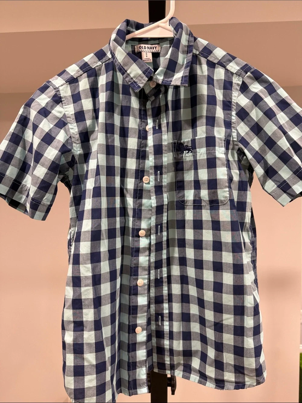 Old Navy Navy & Light Blue Gingham Short-Sleeve Button-Up Shirt